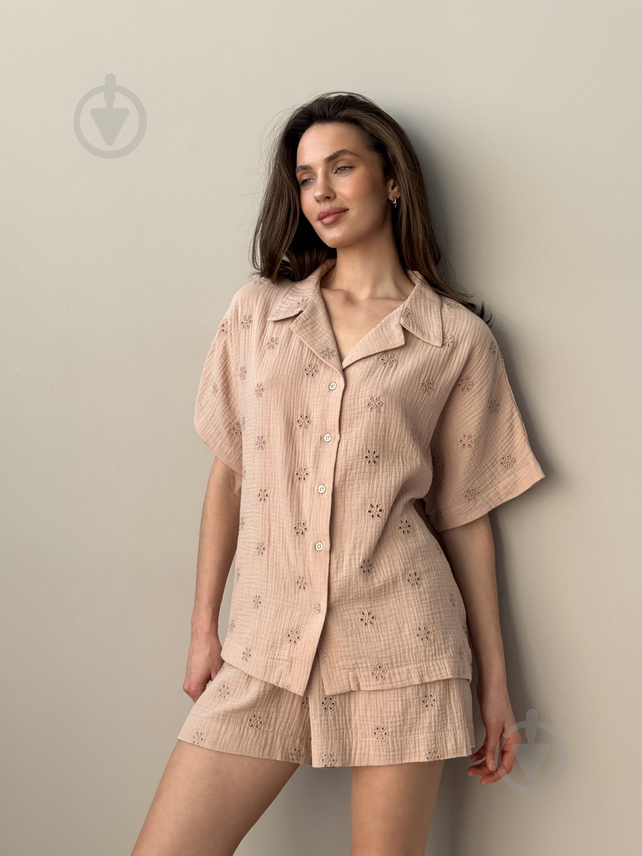 Комплект женский MISO рубашка и шорты р. S бежевый (14302) - фото 1 Комплект женский MISO рубашка и шорты р. S бежевый (14302) - фото 1