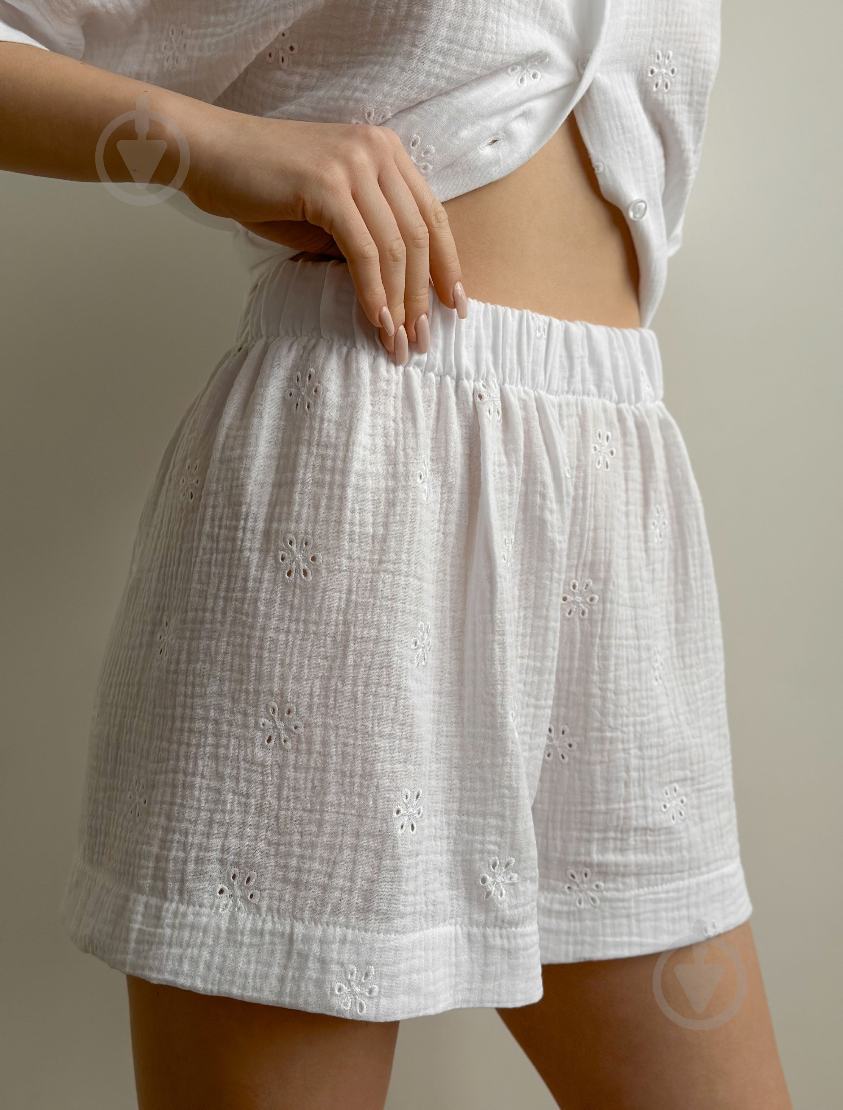 Комплект женский MISO рубашка и шорты р. S молочный (14299) - фото 3 Комплект женский MISO рубашка и шорты р. S молочный (14299) - фото 3