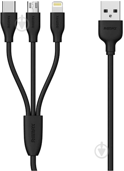 Кабель USB Type-C + microUSB + Apple Lightning – USB 1 м черный (RC-109TH-BLACK) 3in1 Data/Charge - фото 1