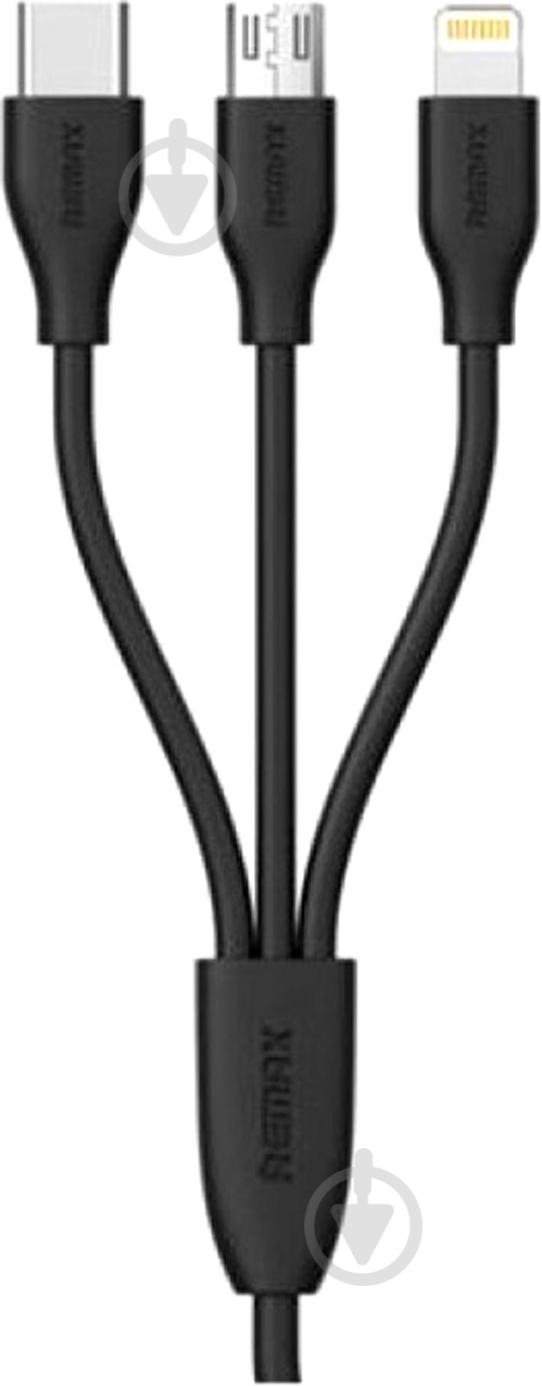 Кабель USB Type-C + microUSB + Apple Lightning – USB 1 м черный (RC-109TH-BLACK) 3in1 Data/Charge - фото 2
