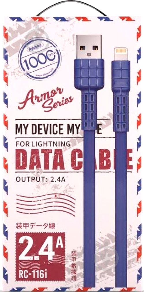 Кабель Lightning – USB 1 м синий (RC-116I-BLUE) Armor Series Lightning Data/Charge - фото 2