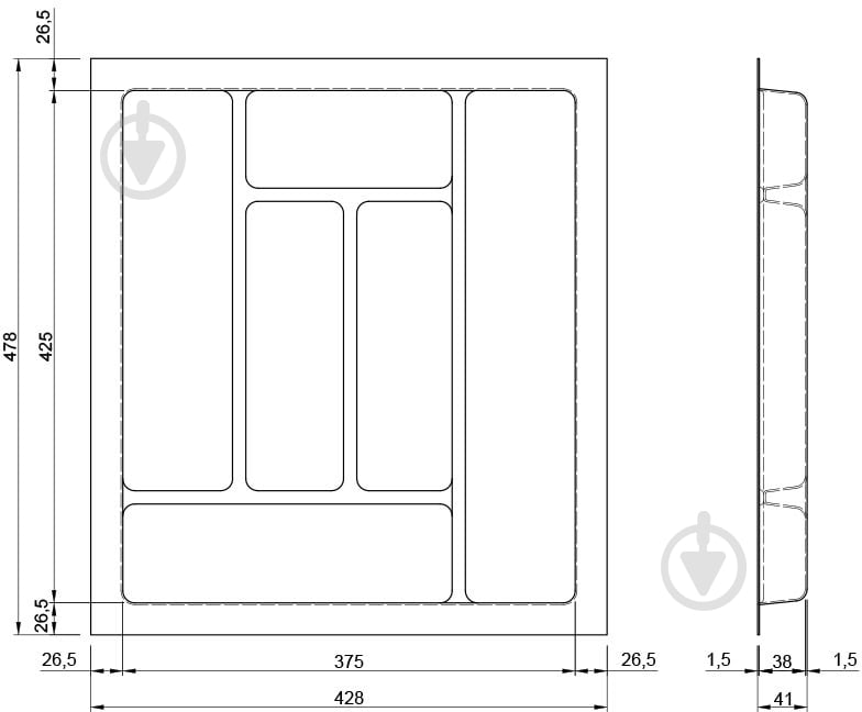 Лоток для столовых приборов Variant 48х43х4,5 см серый - фото 3