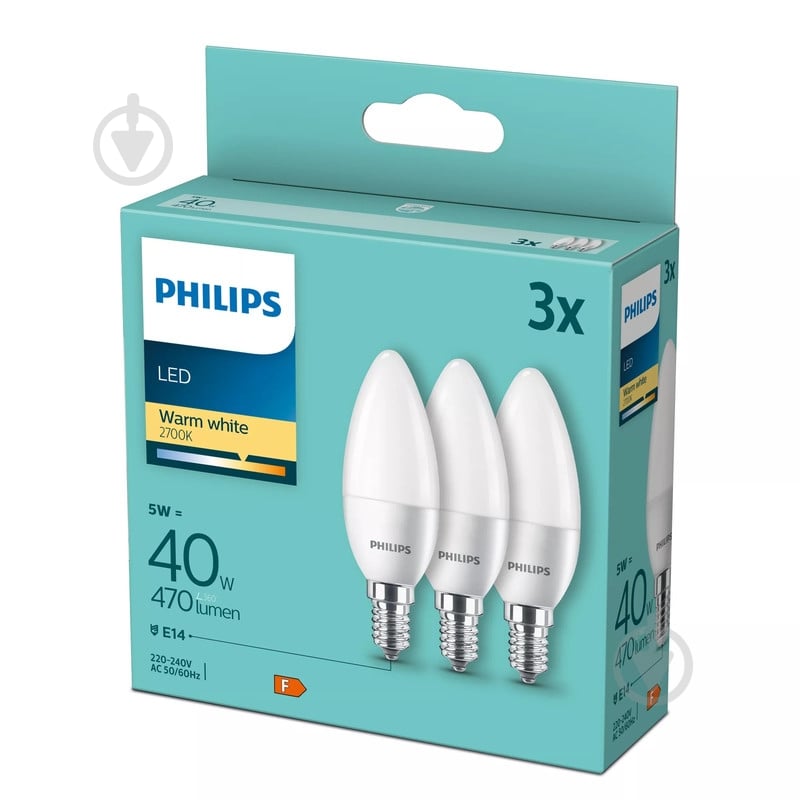 Лампа світлодіодна Philips 3 шт. 4,9 Вт B35 E14 220 В 929003541133 - фото 1