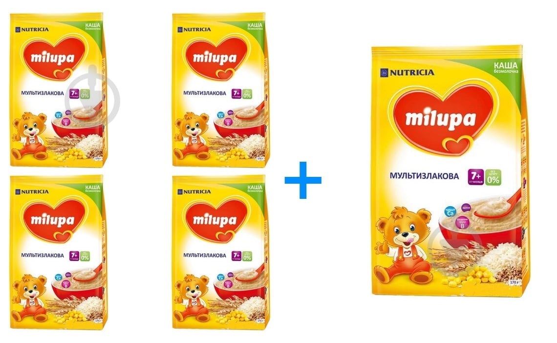 Каша безмолочная Milupa от 7 месяцев мультизлаковая нбор 4+1 170 г - фото 1