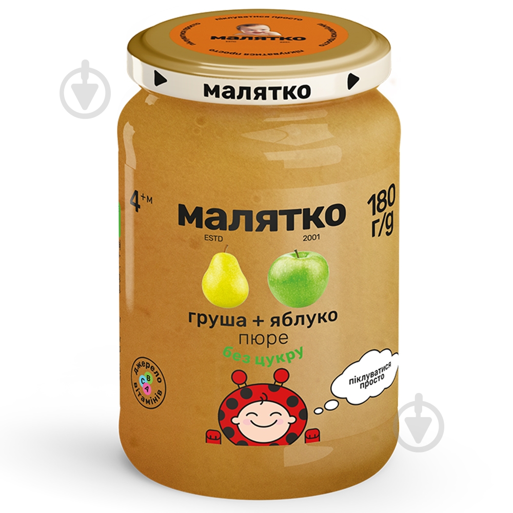 Пюре Малятко Груша и яблоко 180 г 4820123510660 - фото 1