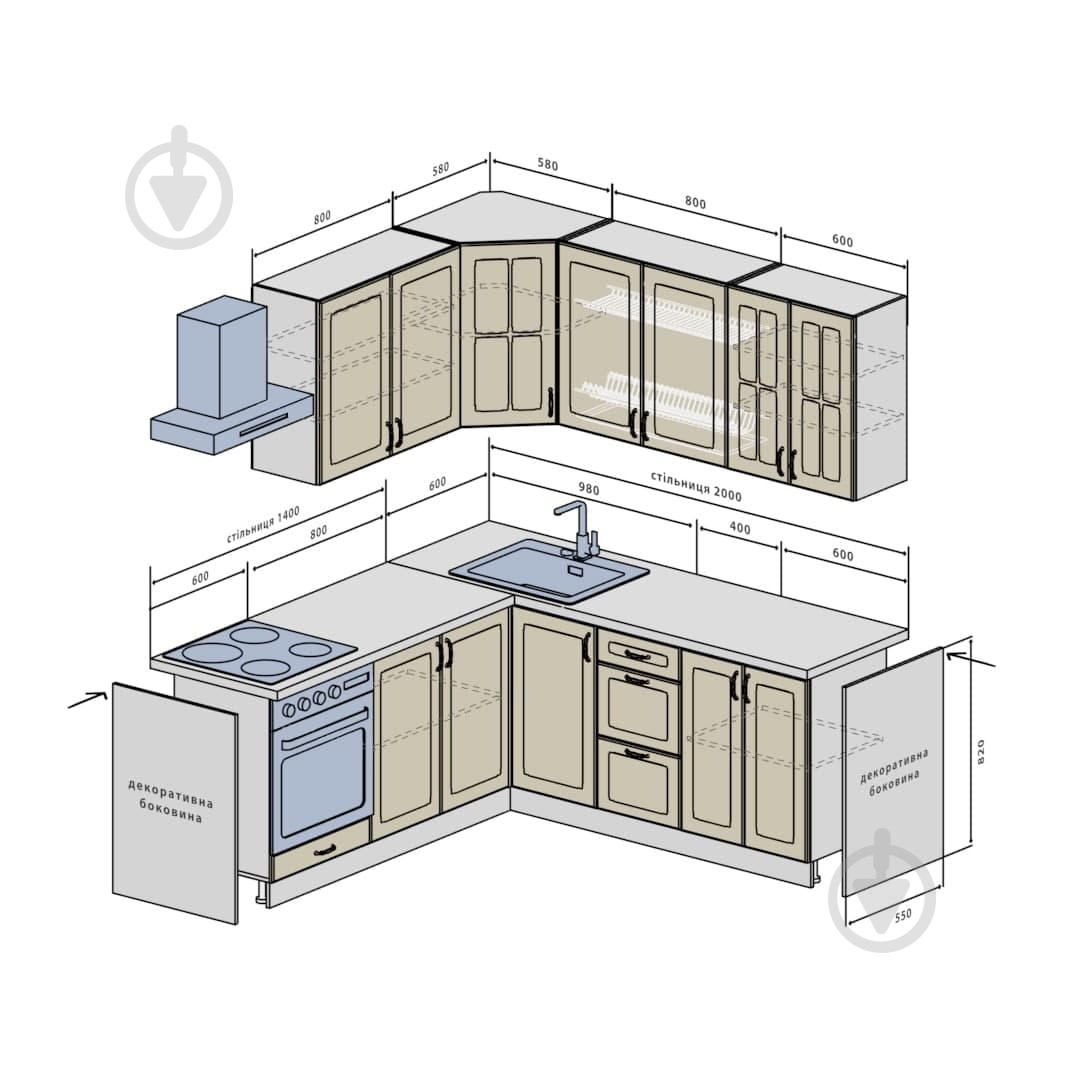 Кухня Модена (VІІІМ2) белый МДФ 2 мx2 м - фото 3