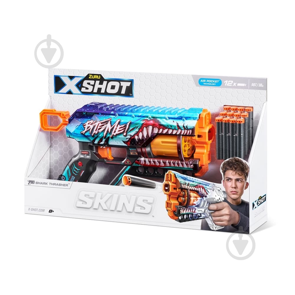 Бластер Zuru X-SHOT Skins Griefer Shark Thrasher (12 патронів) 36561В - фото 1
