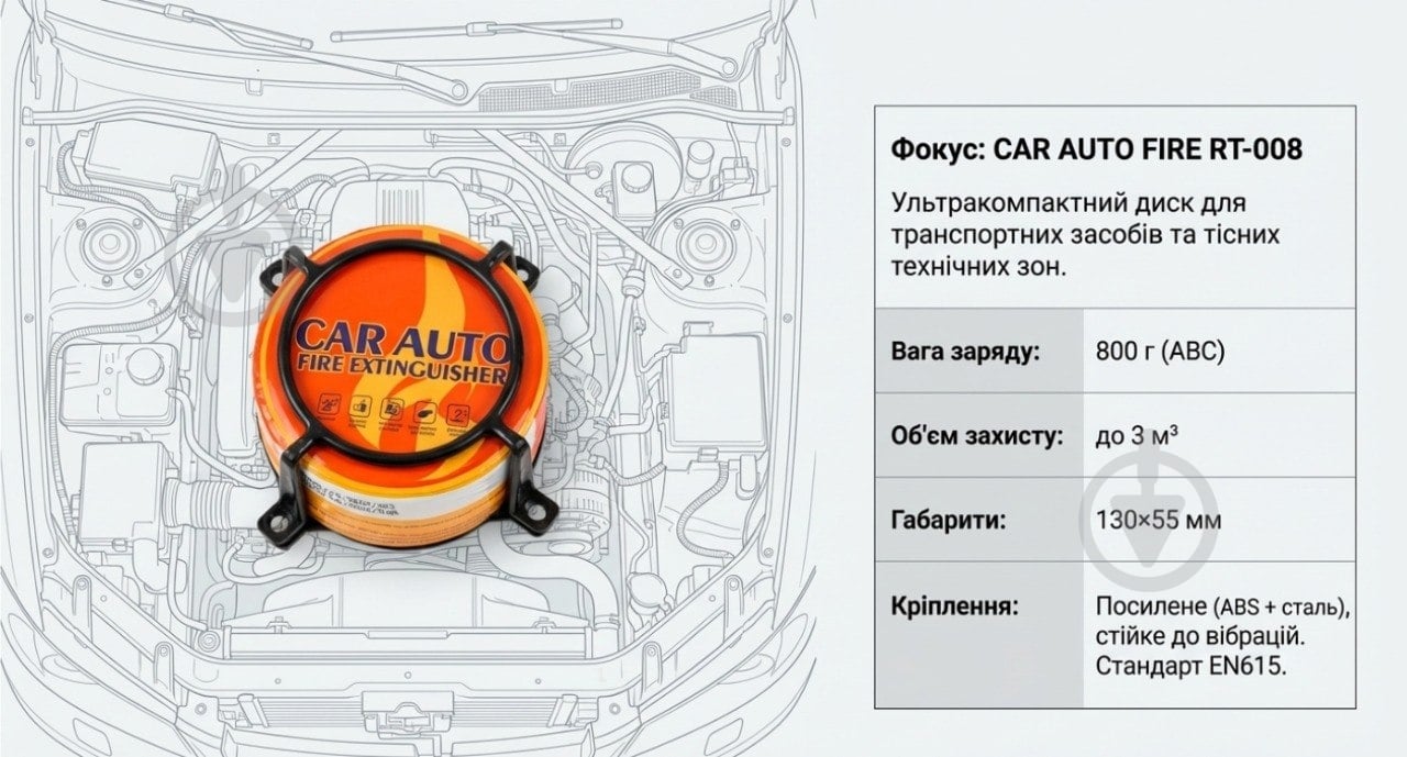 Автономний диск порошкового пожежогасіння порошковий Runtai Car Auto Fire RT-008 - фото 4 Автономний диск порошкового пожежогасіння порошковий Runtai Car Auto Fire RT-008 - фото 4