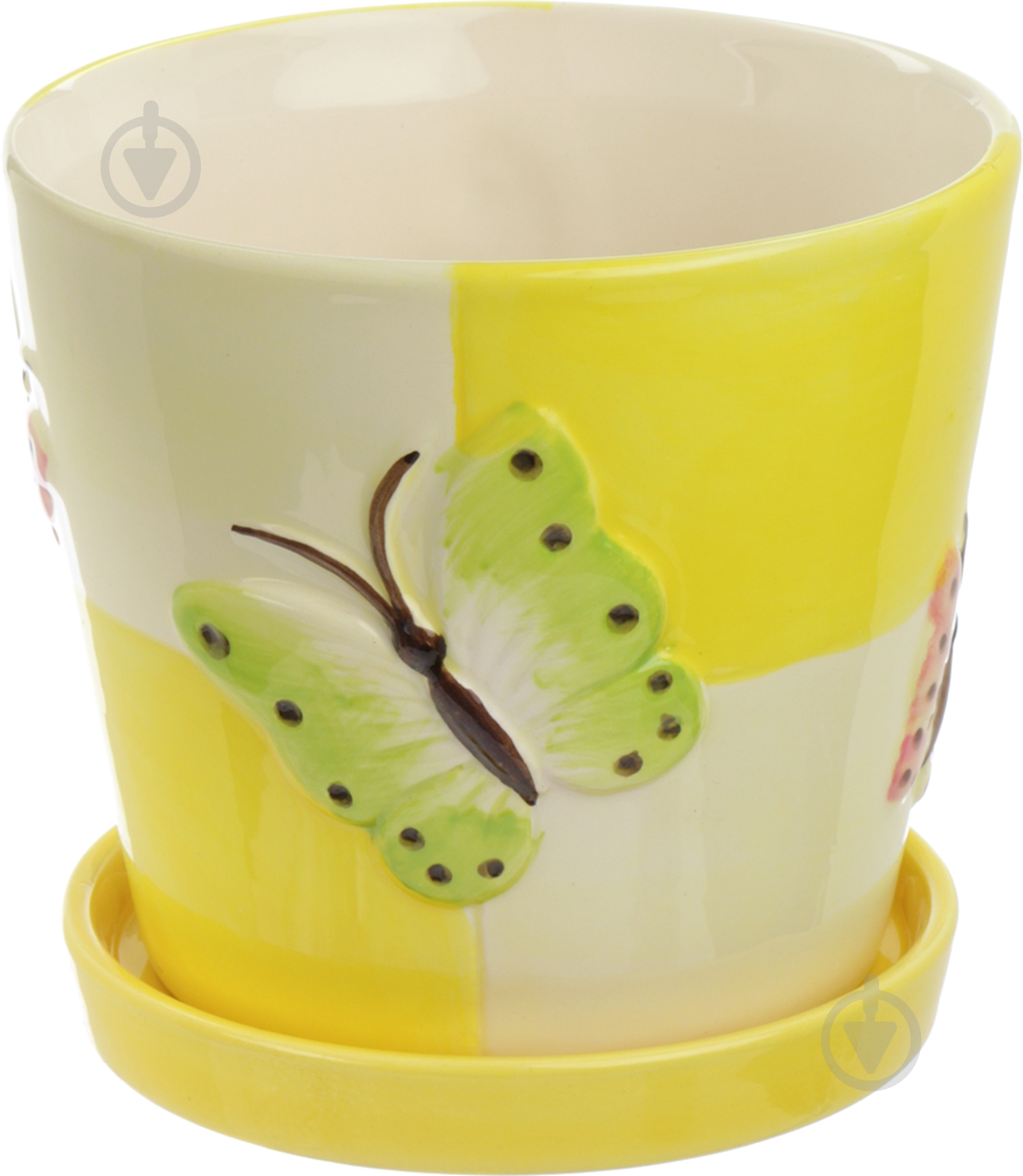 Горшок керамический Ваш сад yellow S/3 HSS10896 круглый 1,6 л желтый с рисунком - фото 1