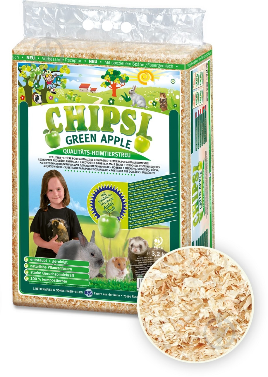 Наполнитель для грызунов Chipsi Green Apple 60 л 3,2 кг - фото 2 Наполнитель для грызунов Chipsi Green Apple 60 л 3,2 кг - фото 2