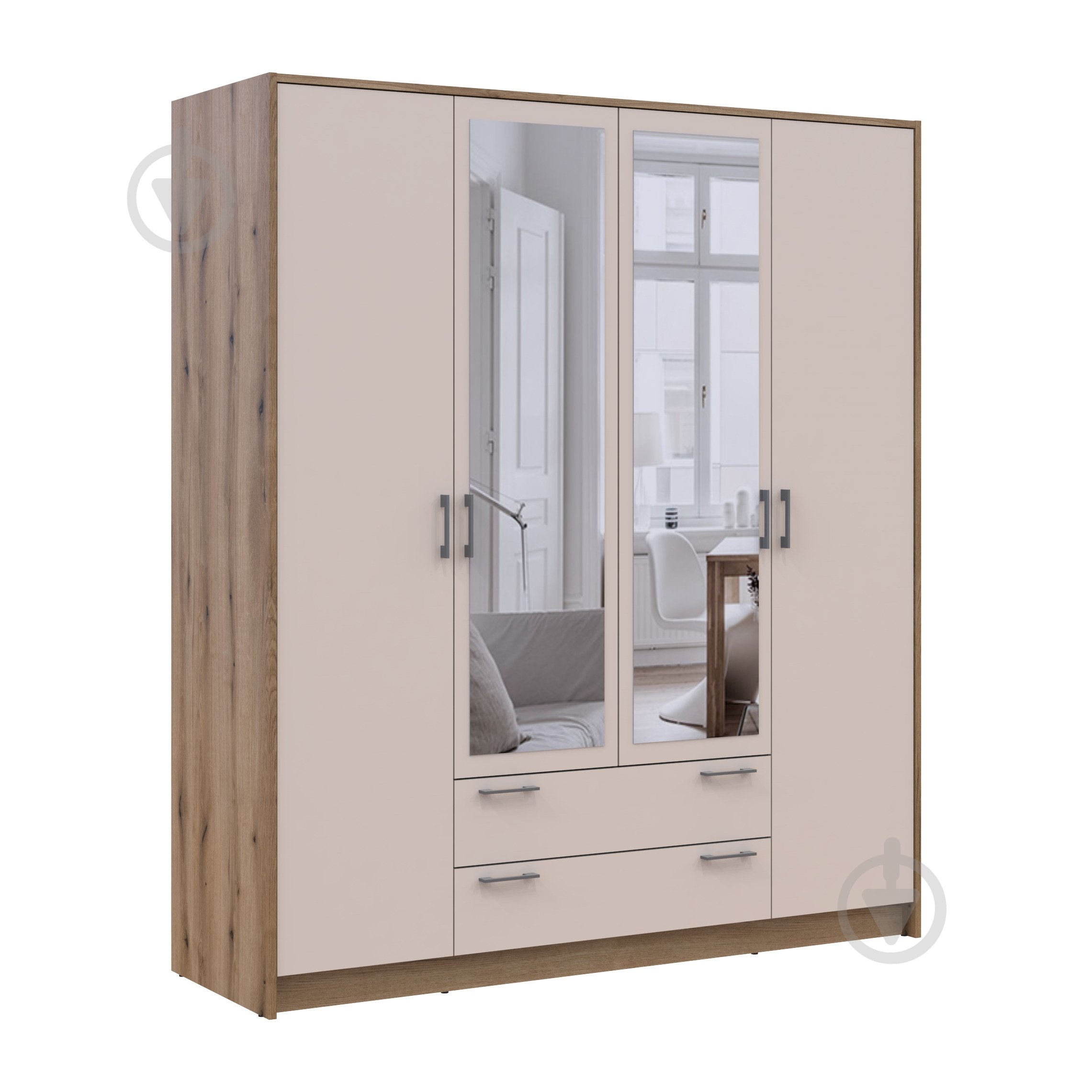 Шафа для одягу Doros Ронді 4ДСП з дзеркалом 1950х1600х520 мм дуб артізан кашемір - фото 6 Шафа для одягу Doros Ронді 4ДСП з дзеркалом 1950х1600х520 мм дуб артізан кашемір - фото 6