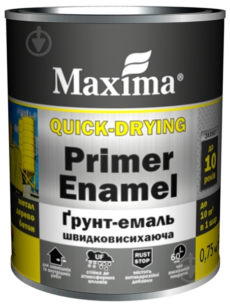 Грунт-эмаль Maxima быстросохнущая серый глянец 0.75 кг - фото 1
