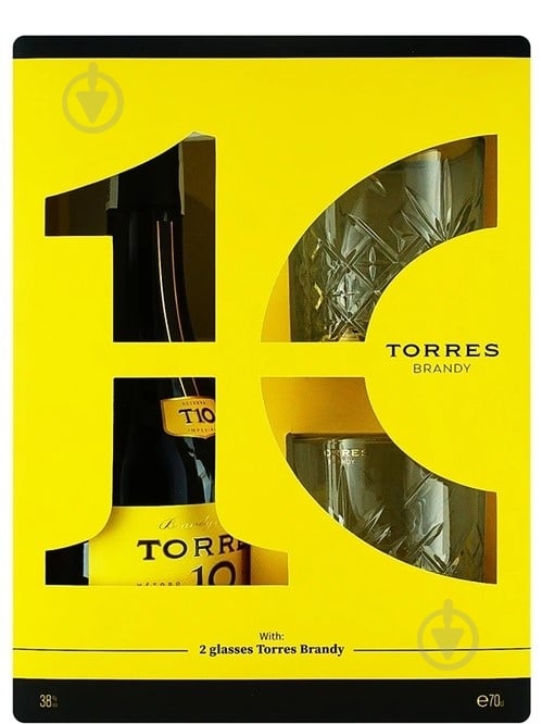 Бренди Torres Набор 10 лет Gran Reserva 0.7л + 2 бокала в коробке - фото 1