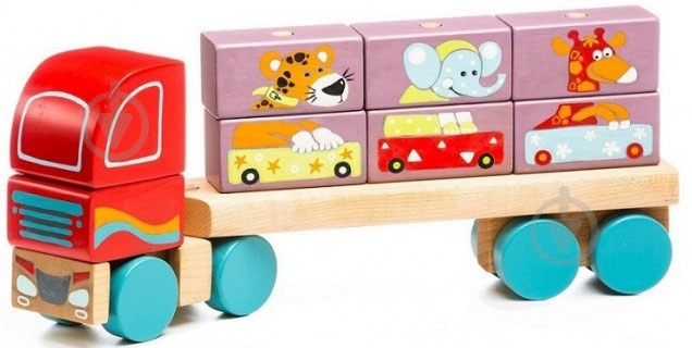 Игрушка деревянная Левеня Cubika Тягач с кубиками LM-14 - фото 1