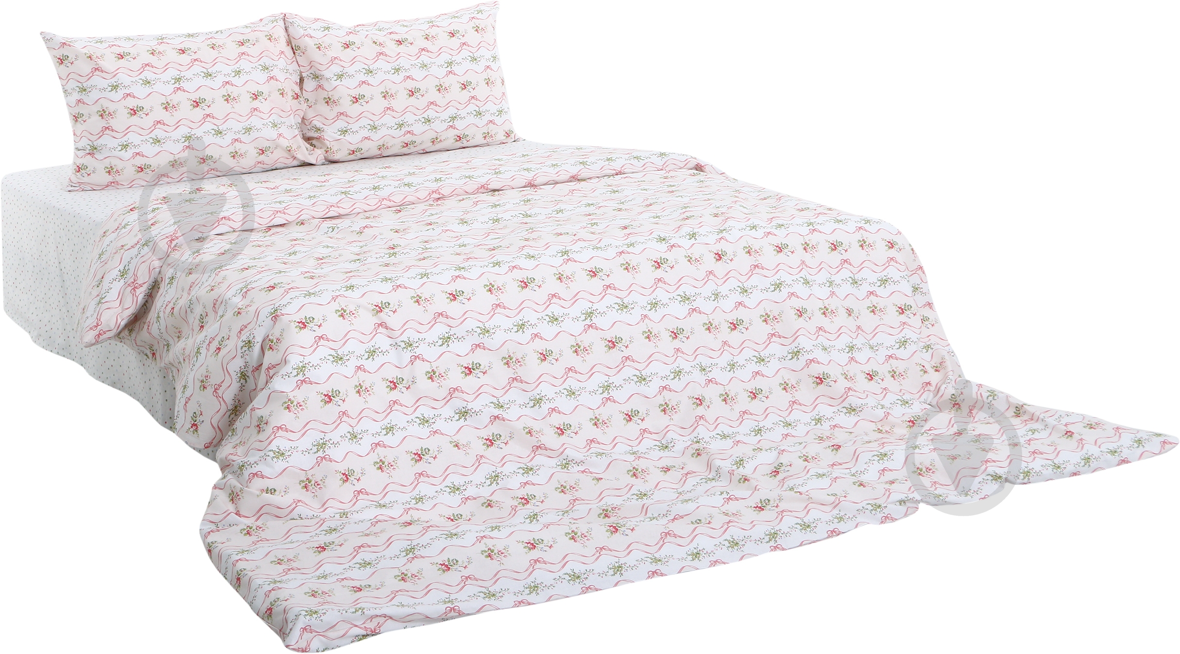 Комплект постельного белья Basic Кантри 1 2,0 белый с розовым La Nuit - фото 1