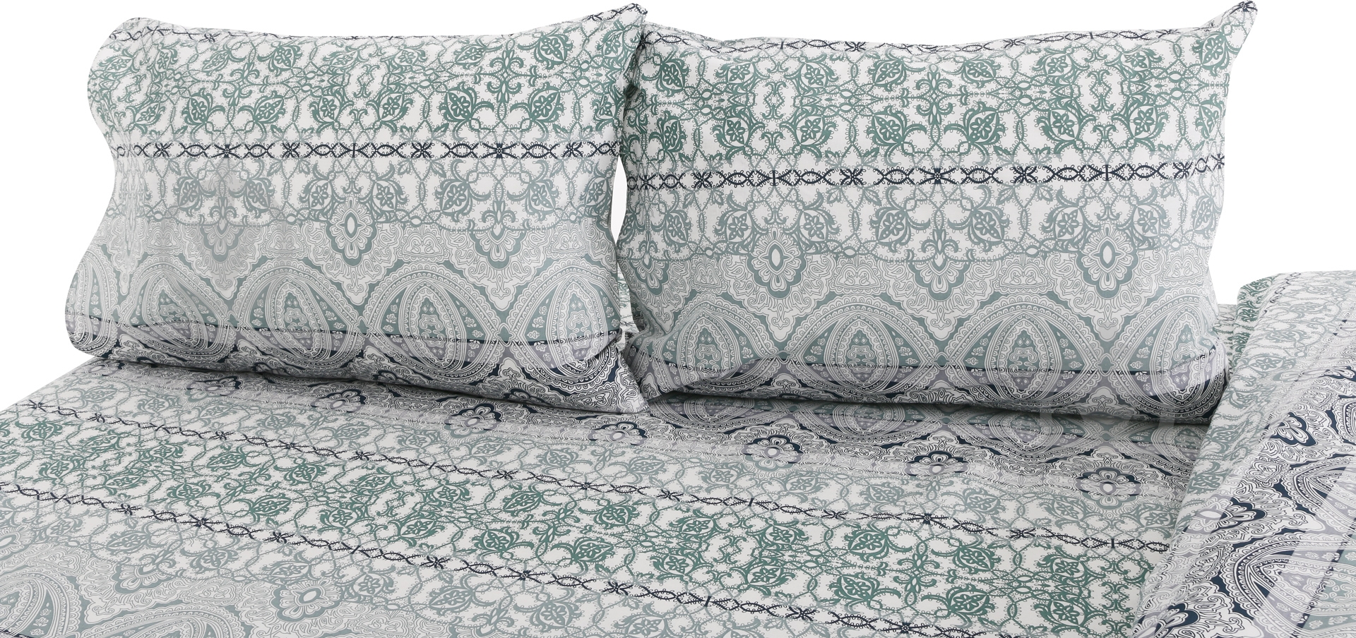 Комплект постельного белья Будур 2,0 серый с зеленым UP! (Underprice) - фото 4
