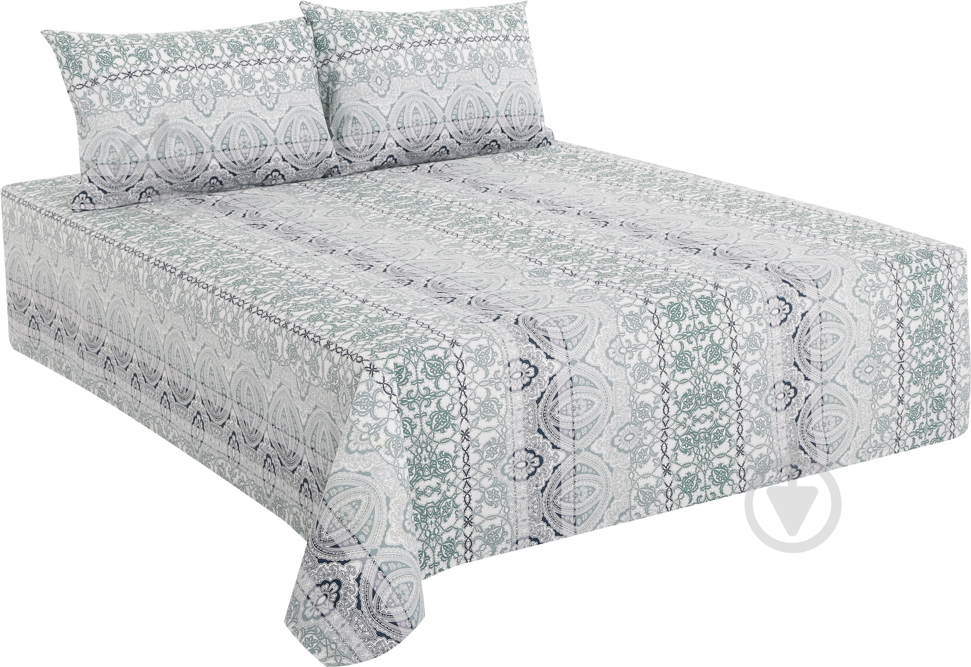 Комплект постельного белья Будур 2,0 серый с зеленым UP! (Underprice) - фото 2