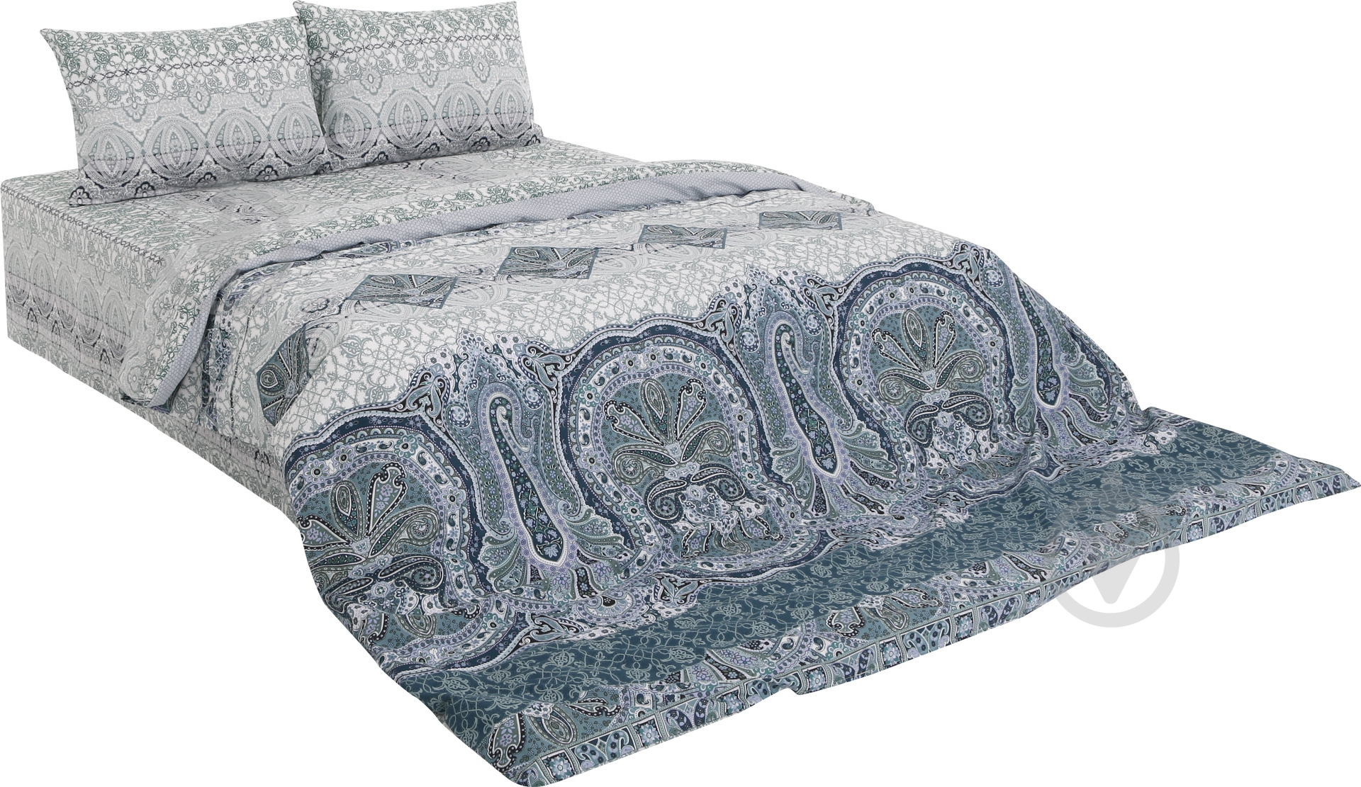 Комплект постельного белья Будур 2,0 серый с зеленым UP! (Underprice) - фото 1