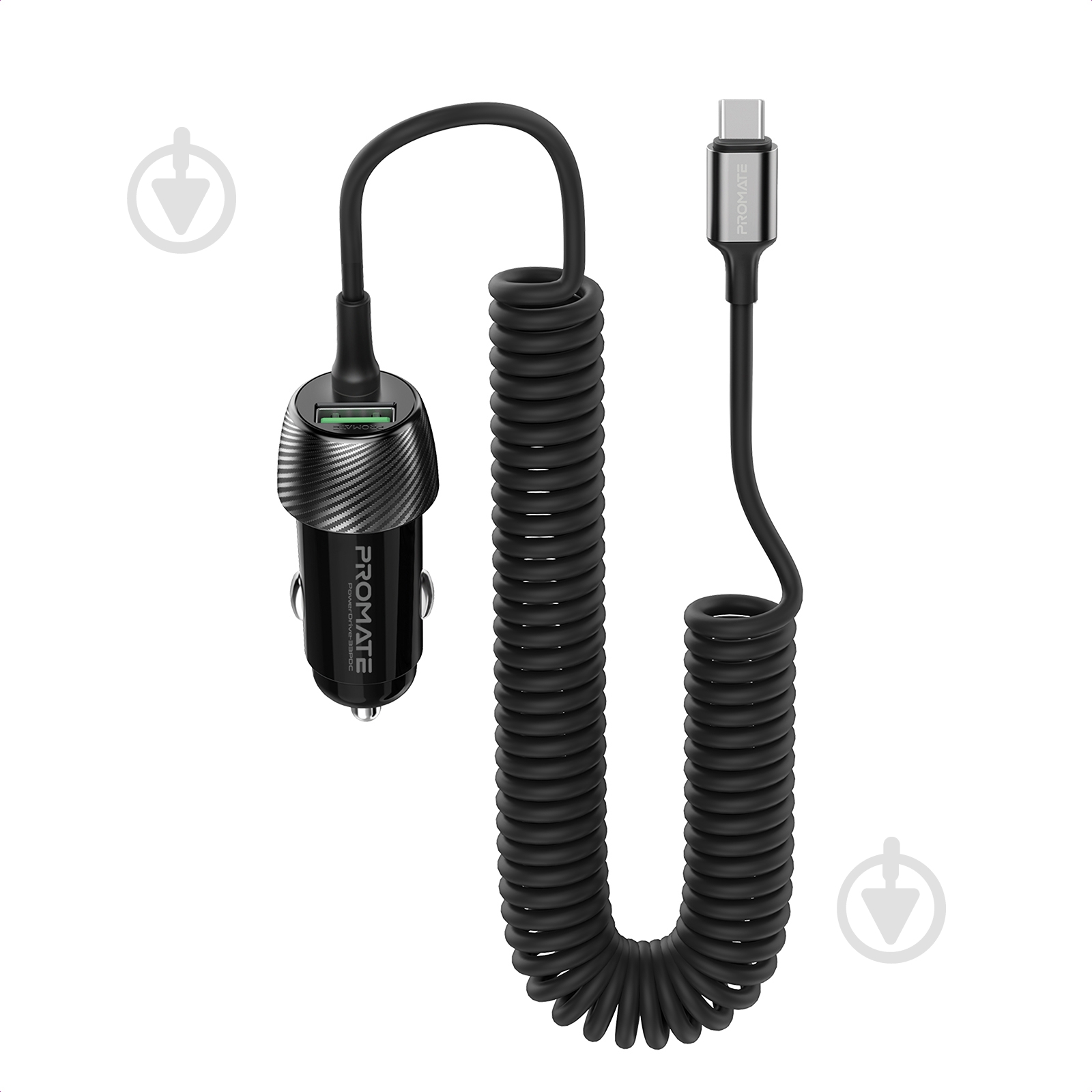Автомобільний зарядний пристрій Promate PowerDrive-33PDC, 33 Вт, USB-C кабель + USB-A порт - фото 1
