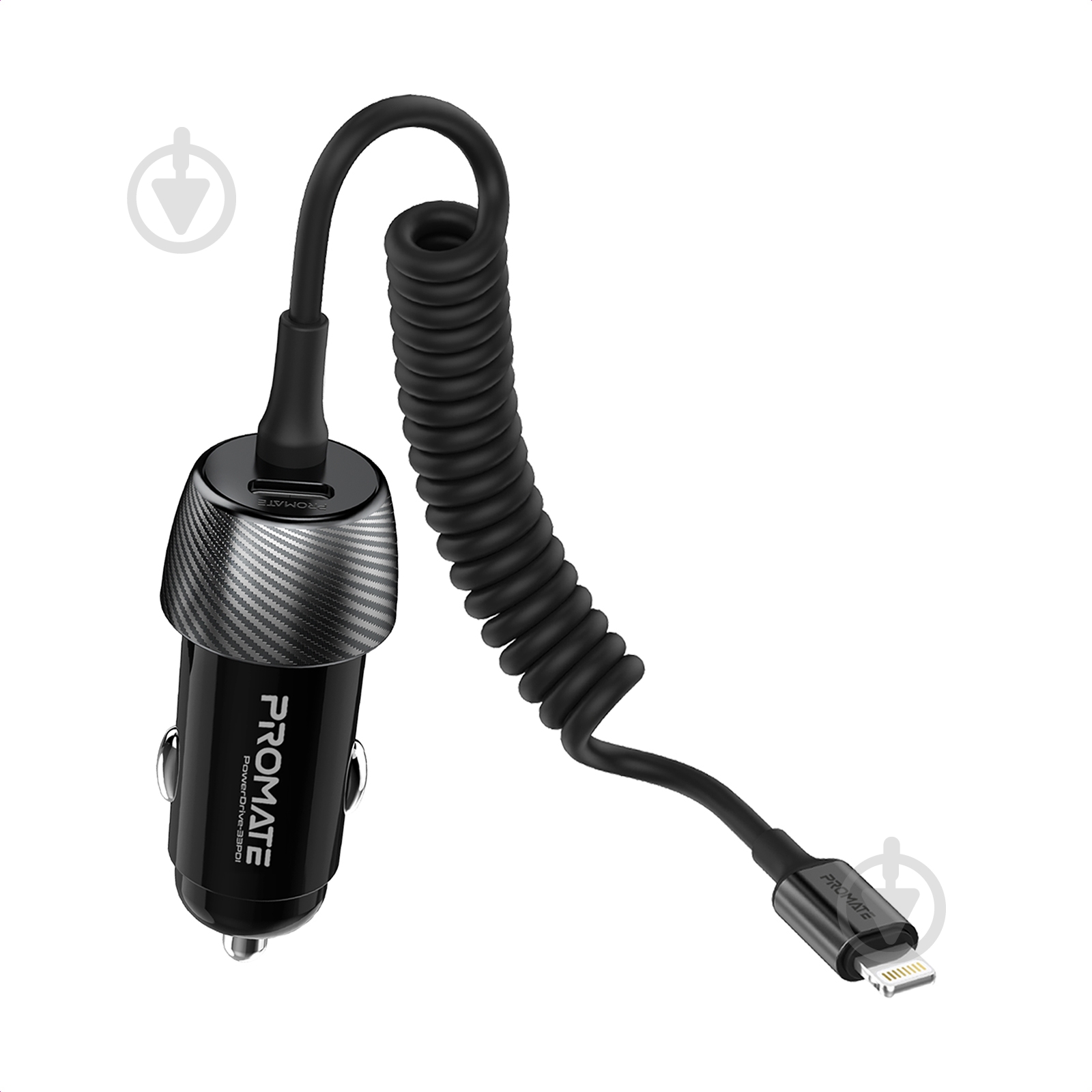 Автомобільний зарядний пристрій Promate PowerDrive-33PDI, 33 Вт, USB-C порт + Lightning кабель - фото 1