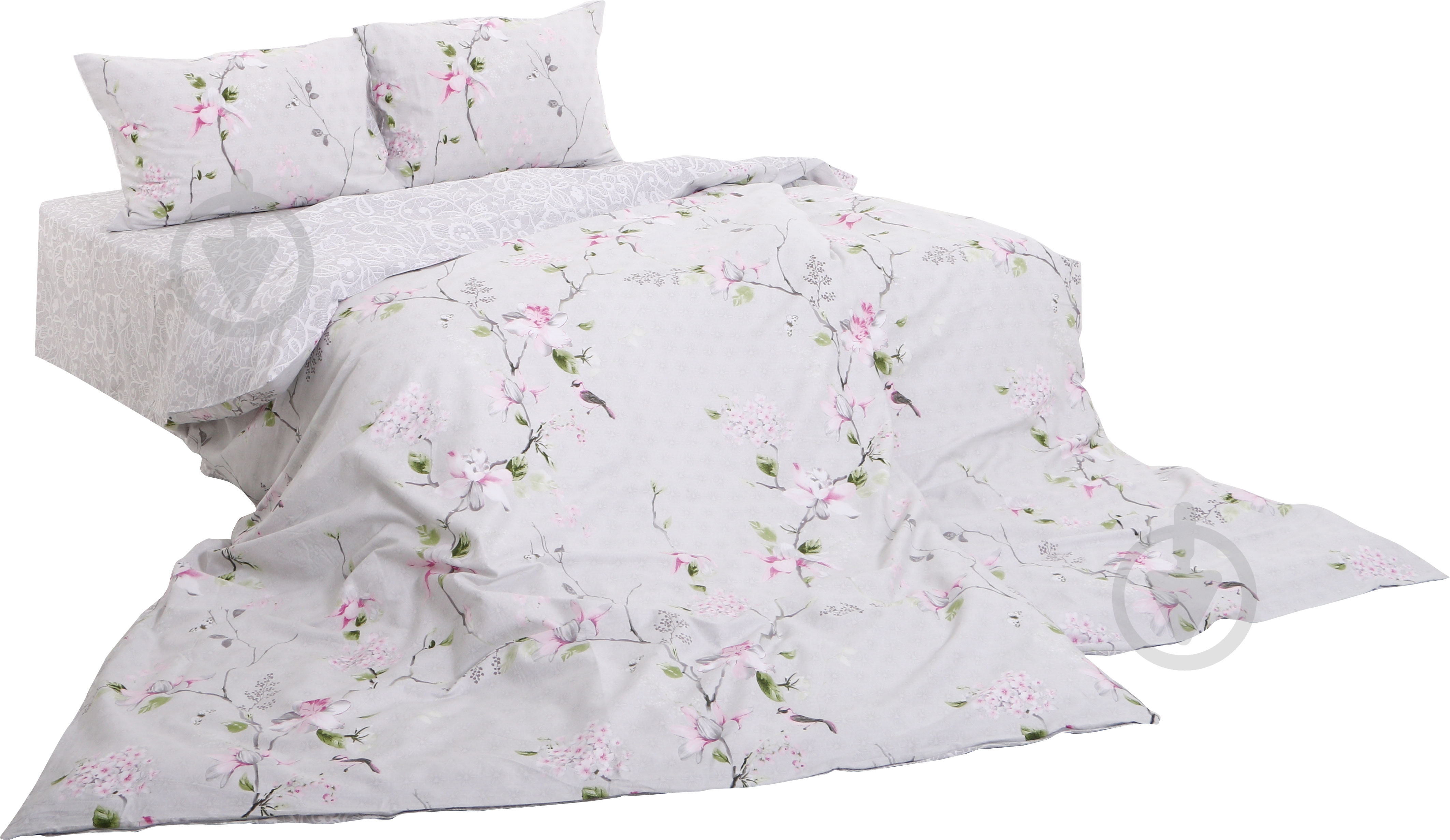 Комплект постельного белья Floral семейный серо-розовый Ibodo - фото 1