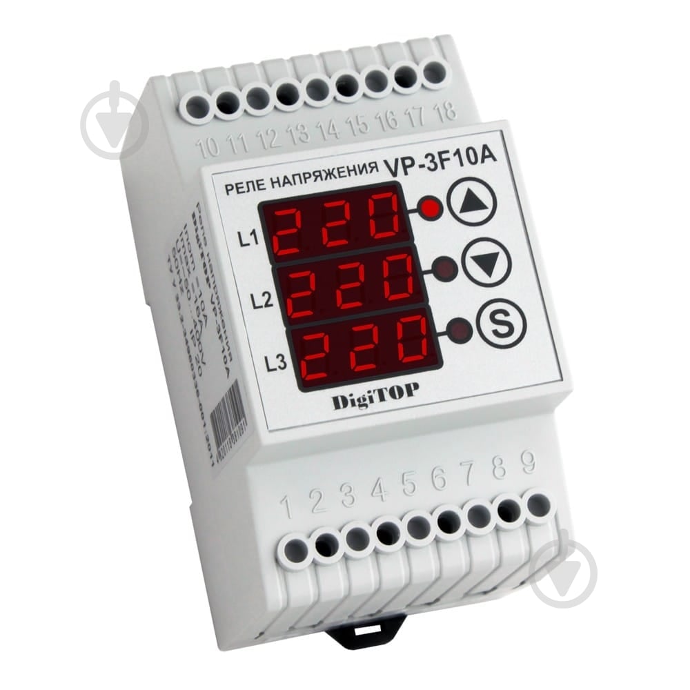 Реле напряжения трехфазное DigiTOP VP-3F10A - фото 1 Реле напряжения трехфазное DigiTOP VP-3F10A - фото 1