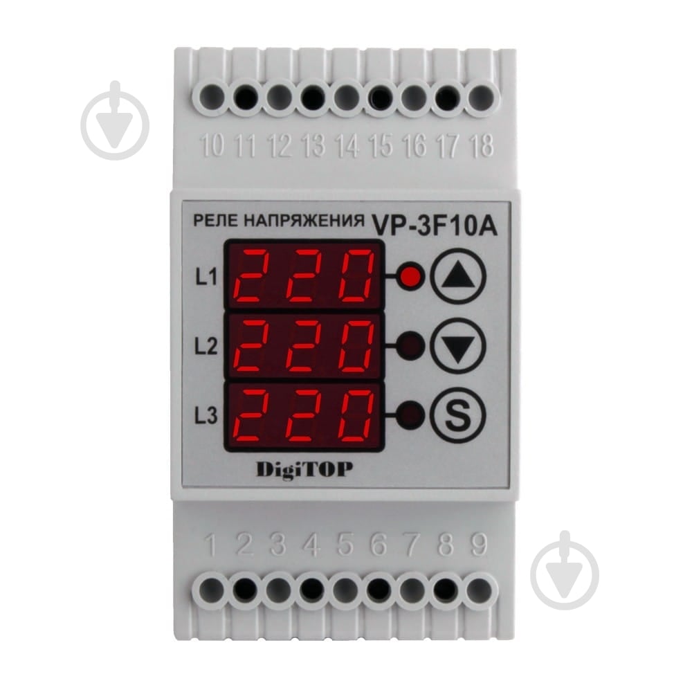 Реле напряжения трехфазное DigiTOP VP-3F10A - фото 2 Реле напряжения трехфазное DigiTOP VP-3F10A - фото 2
