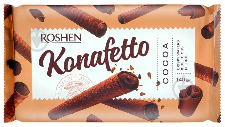 Трубочки вафельные Roshen с начинкой крем-какао Konafetto Cocoa 140 г - фото 1