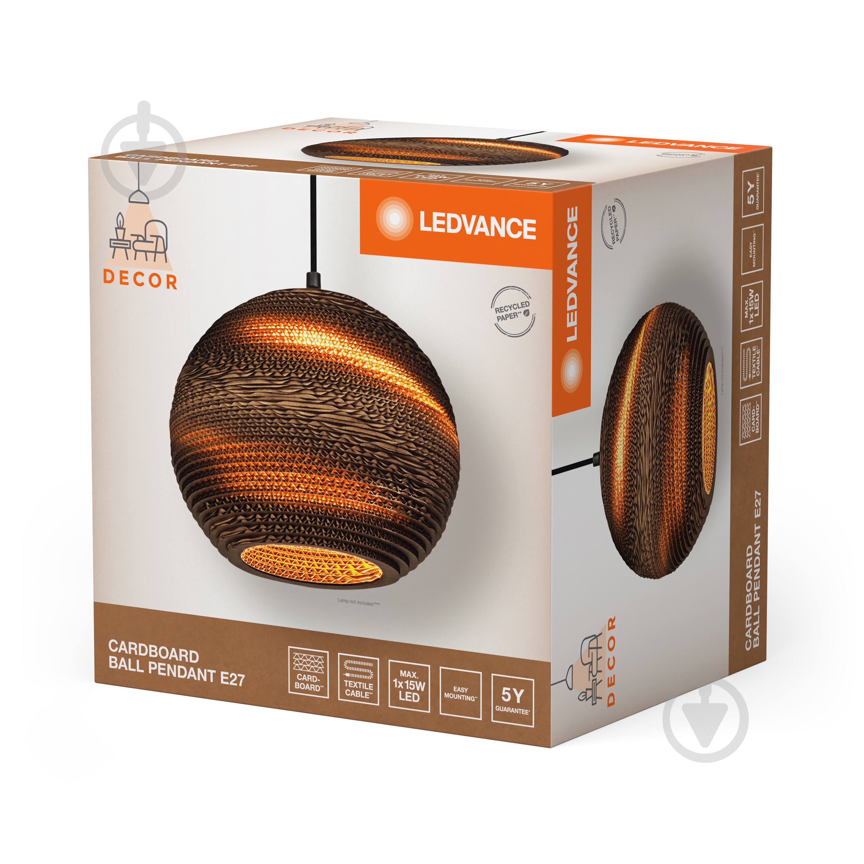 Подвес Ledvance Decor Cardboard Ball Pendant 1x/E27 коричневый - фото 19