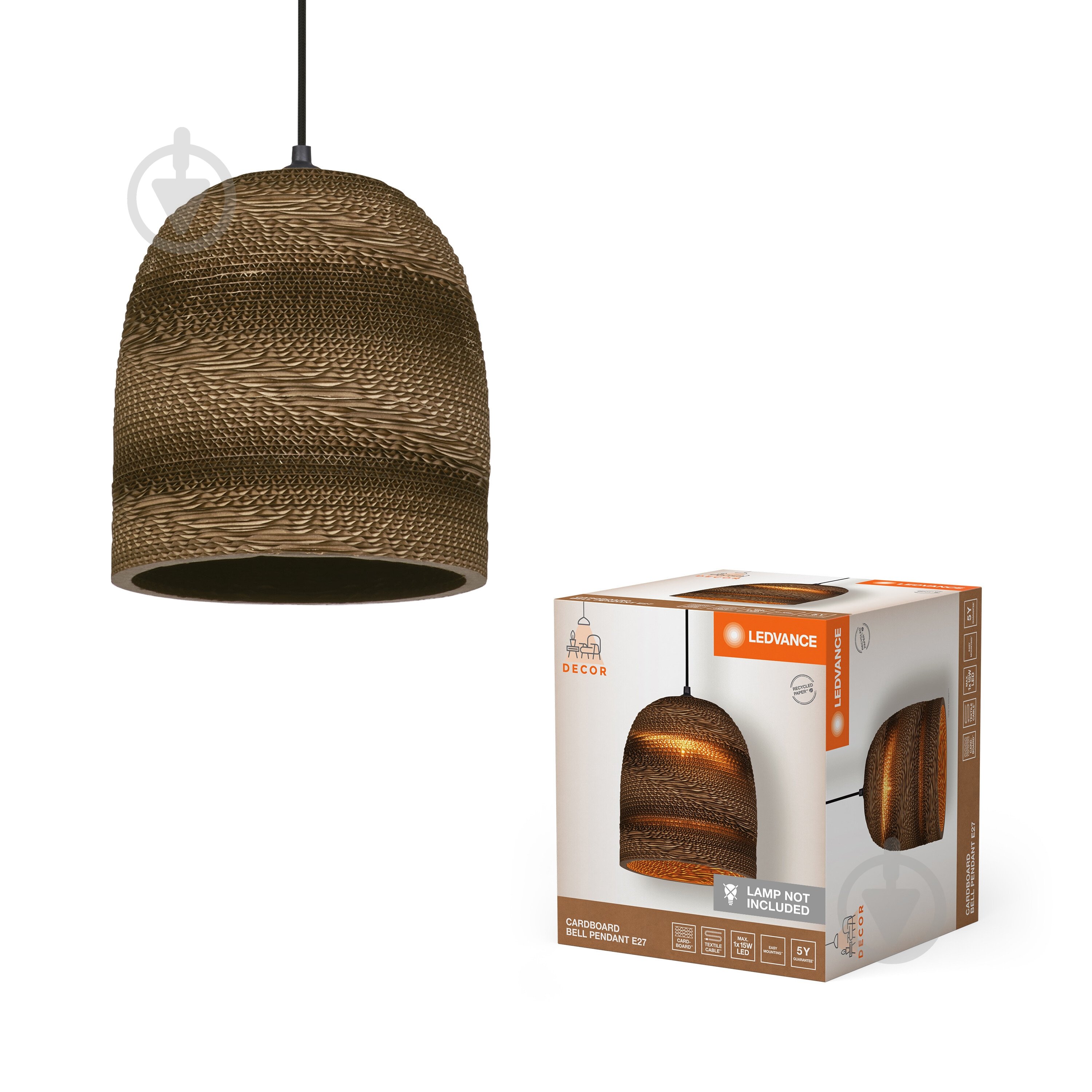 Подвес Ledvance Decor Cardboard Bell Pendant 1x/E27 коричневый - фото 6