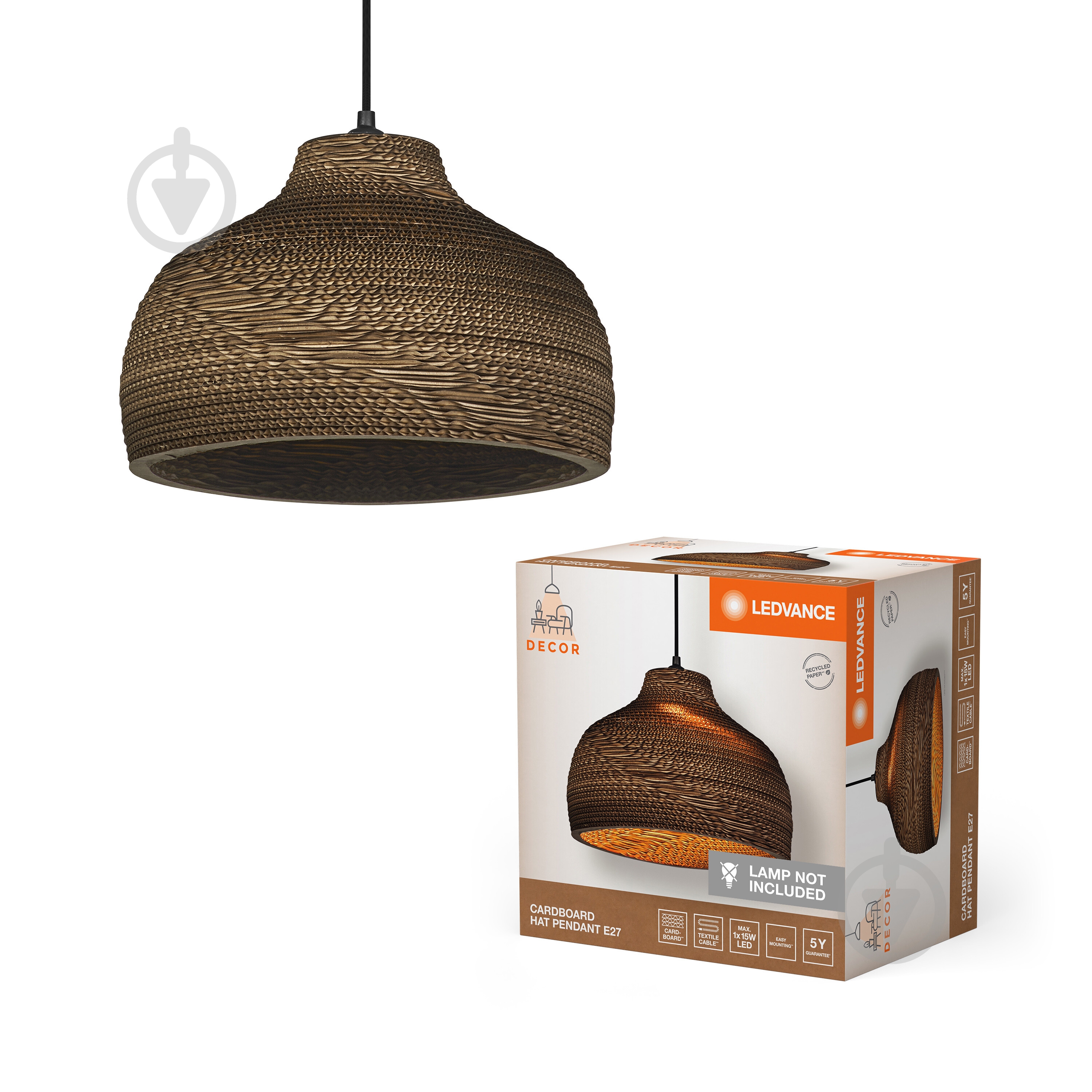 Подвес Ledvance Decor Cardboard Hat Pendant 1x/E27 коричневый - фото 7