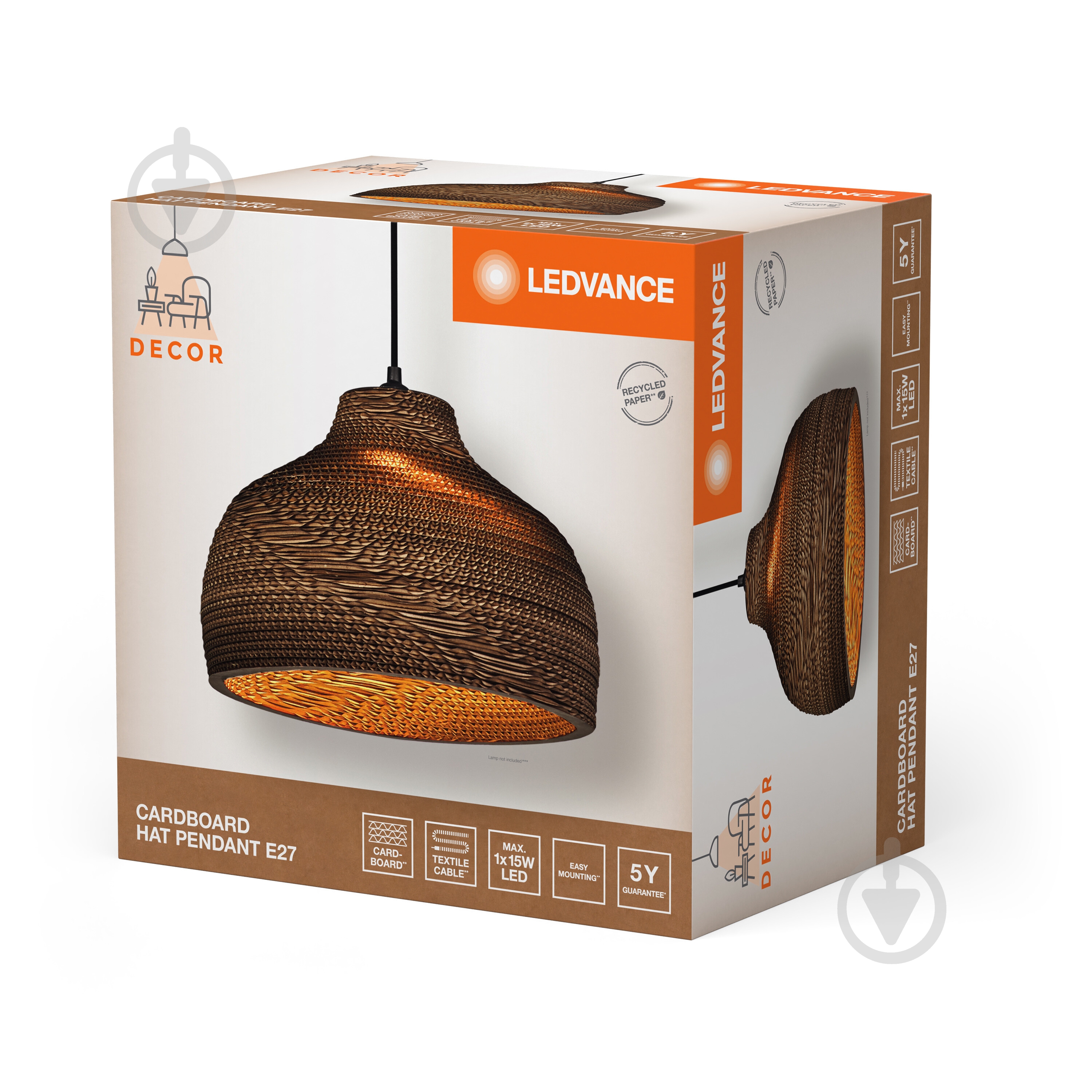 Подвес Ledvance Decor Cardboard Hat Pendant 1x/E27 коричневый - фото 11