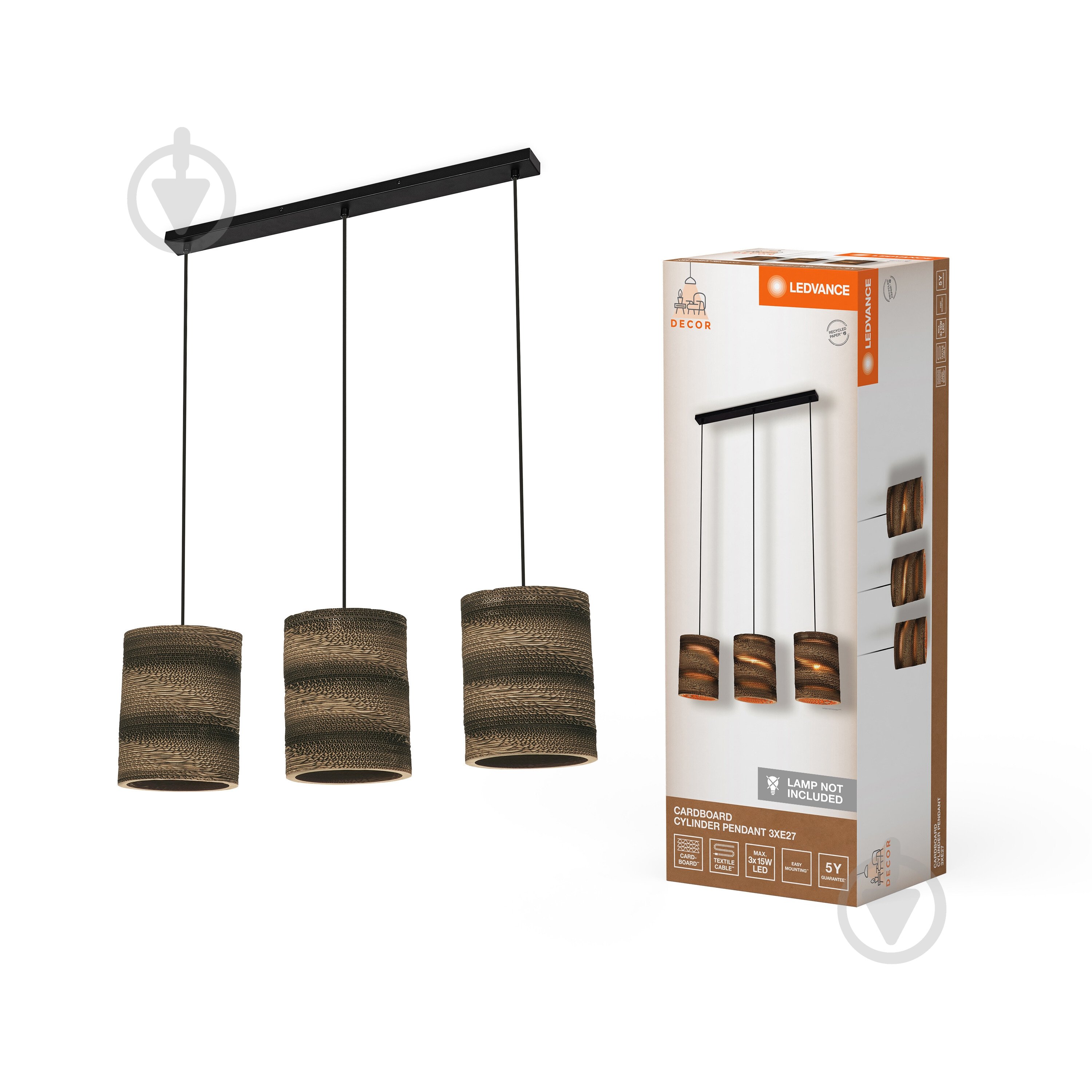 Подвес Ledvance Decor Cardboard Cylinder Pendant Brown 3x/E27 - фото 7