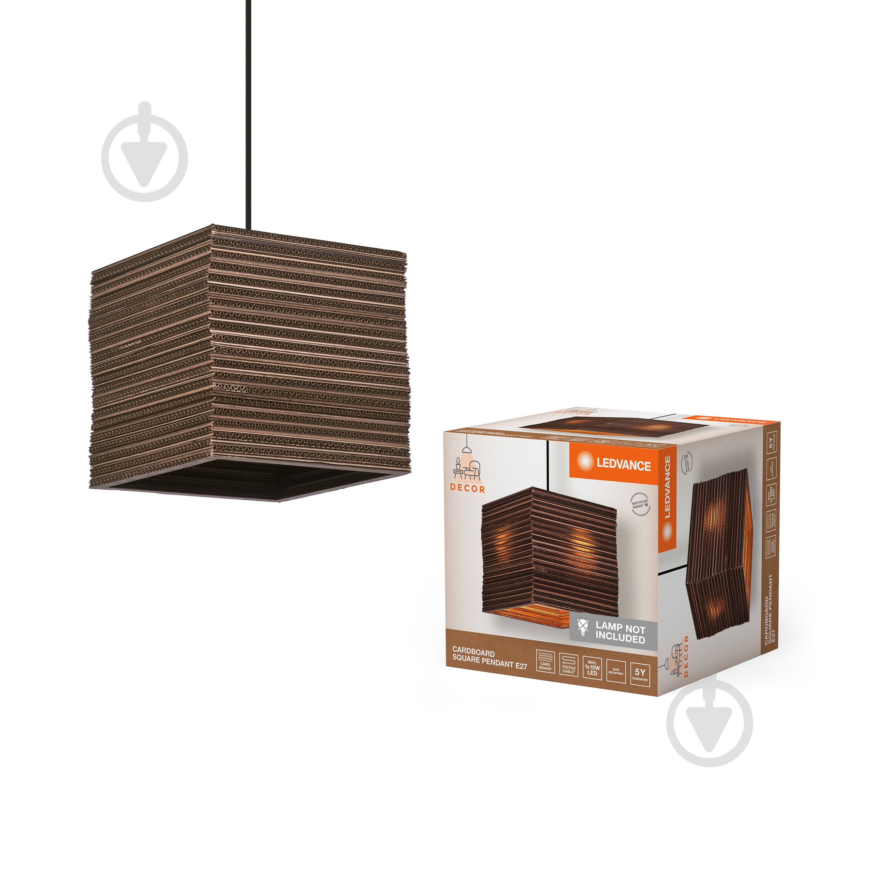 Подвес Ledvance Decor Cardboard Square Pendant Brown 1x/E27 - фото 7