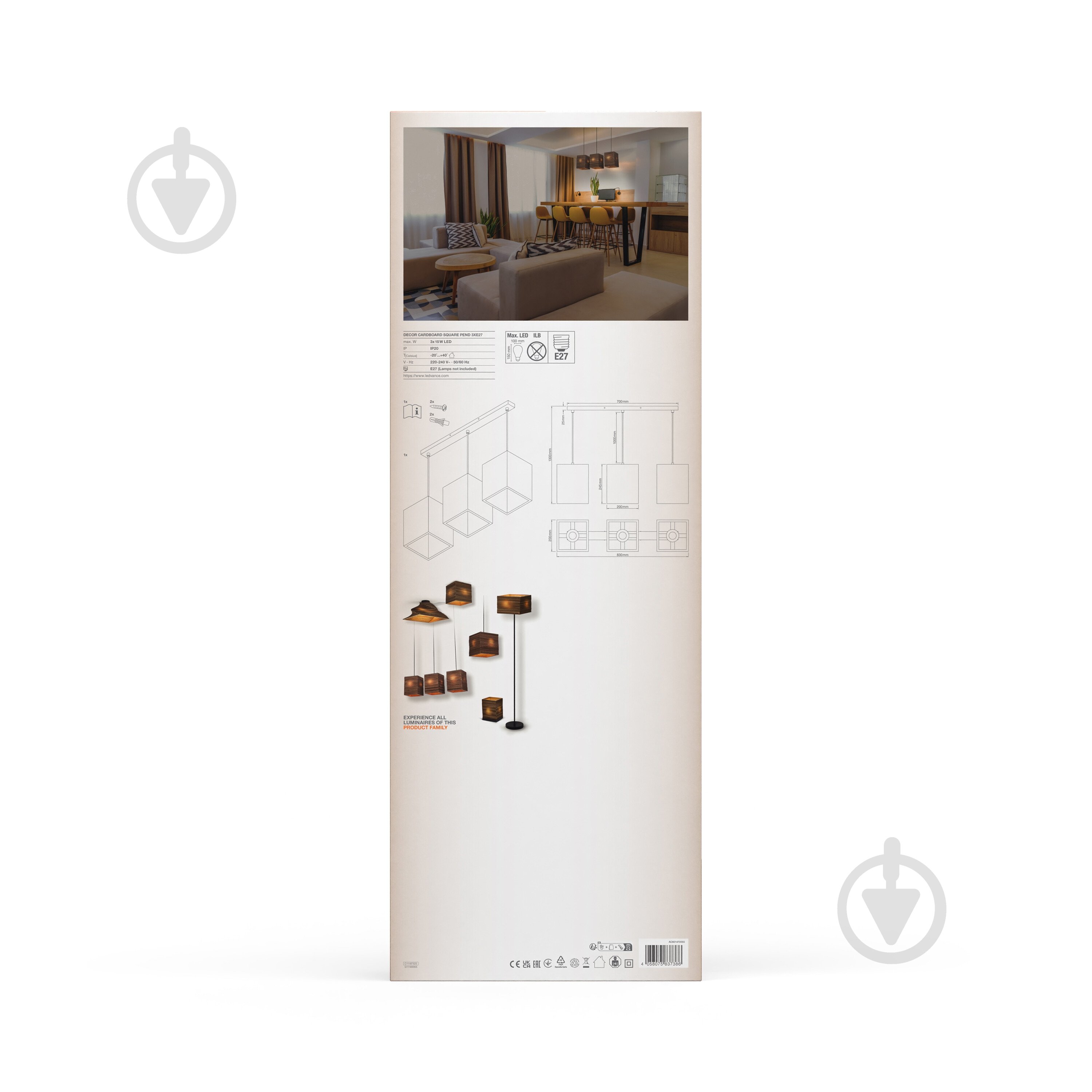 Подвес Ledvance Decor Cardboard Square Pendant Brown 3x/E27 - фото 12