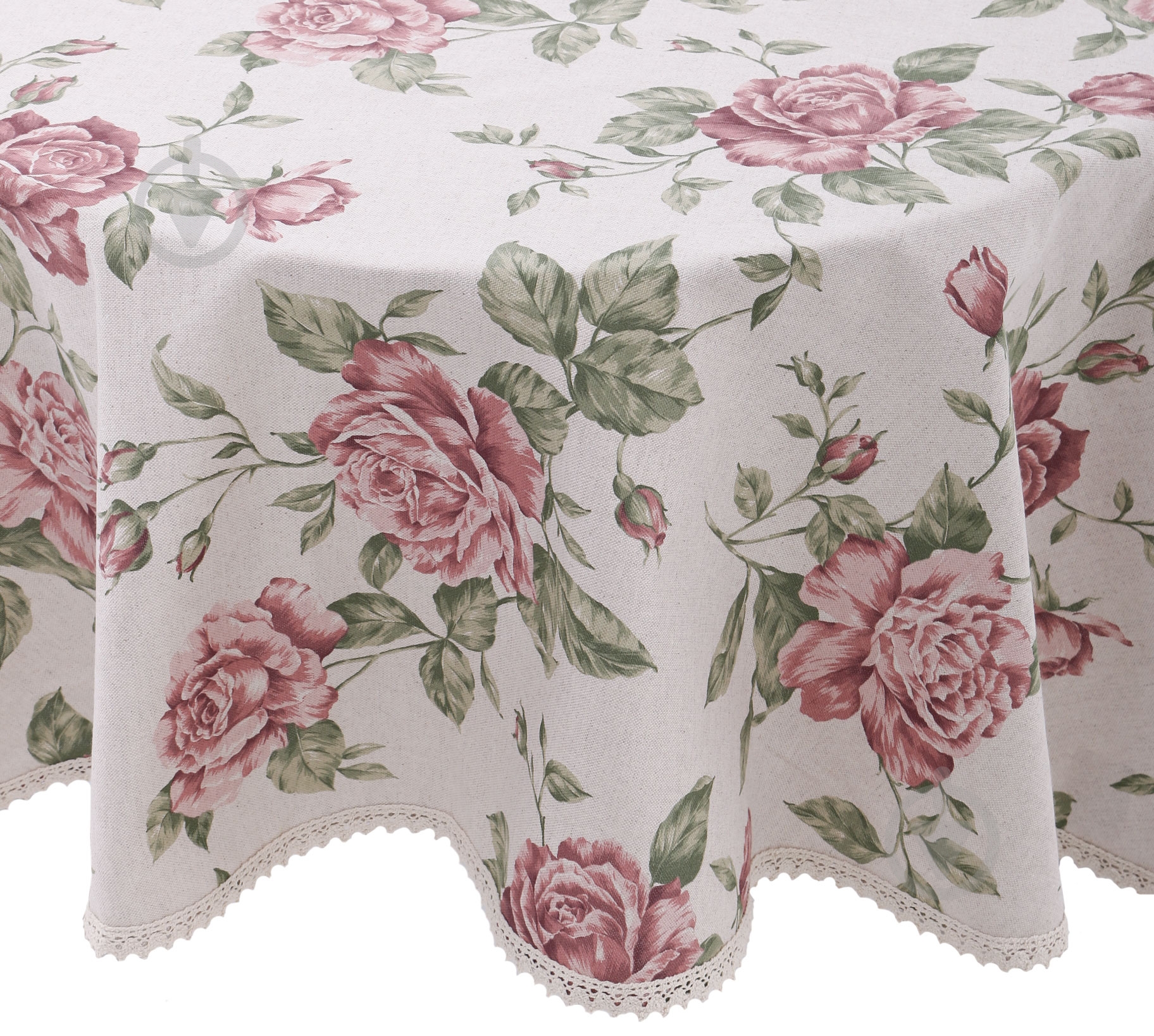 Скатертина large pink Rose Ø 200 см бежевий із малюнком Прованс - фото 1