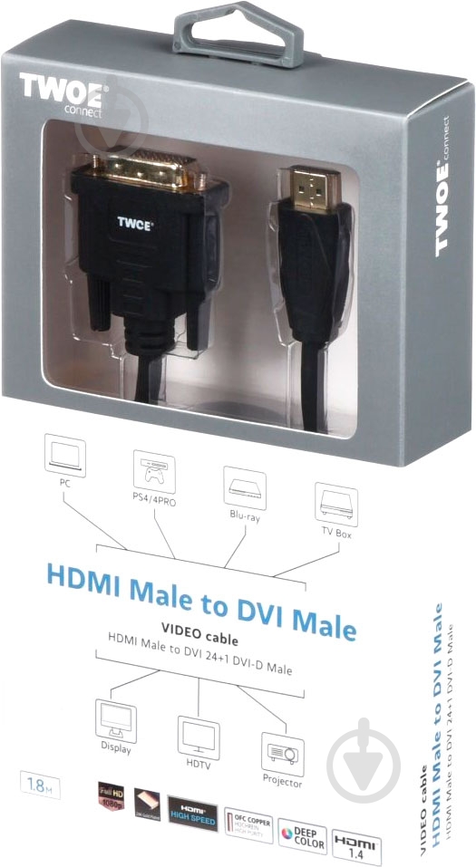 Кабель 2E HDMI – DVI 1.8 м черный Molding Type - фото 3 Кабель 2E HDMI – DVI 1.8 м черный Molding Type - фото 3