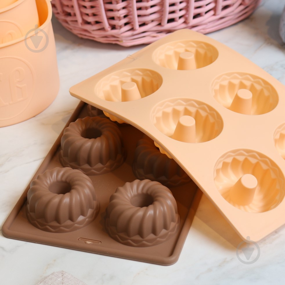 Форма для кексів Smart Kitchen by Flamberg з втулкою на 6 шт Peach&Brown series 27х16,3х3 см коричневий - фото 4