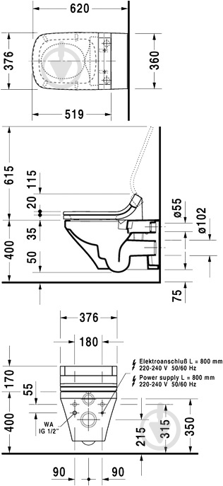 Унитаз подвесной DURAVIT Durastyle 25425900001 - фото 2 Унитаз подвесной DURAVIT Durastyle 25425900001 - фото 2