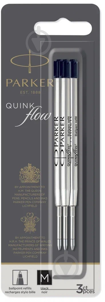 Набор стержней шариковых QuinkFlow M 1 мм черный 10 232BK3 Parker 3 шт. - фото 1