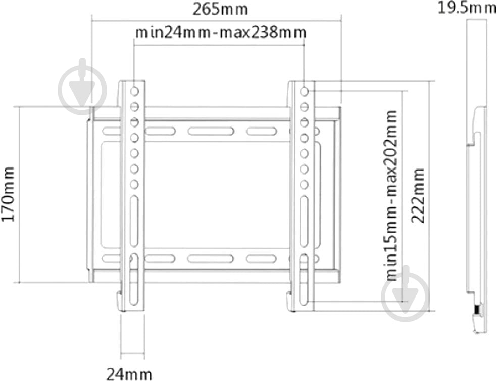 Кріплення для монітора Brateck KL22-22F фіксовані 23"-42" чорний - фото 4