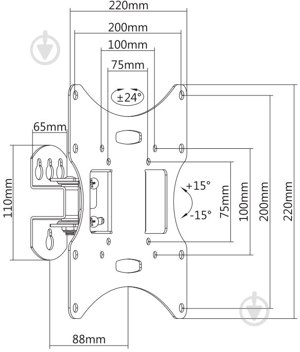 Крепление для телевизора Brateck LCD-501AN поворотно-наклонные 23"-43" черный - фото 11