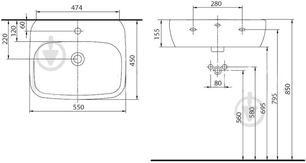 Умывальник Kolo Style 55 см - фото 3 Умывальник Kolo Style 55 см - фото 3