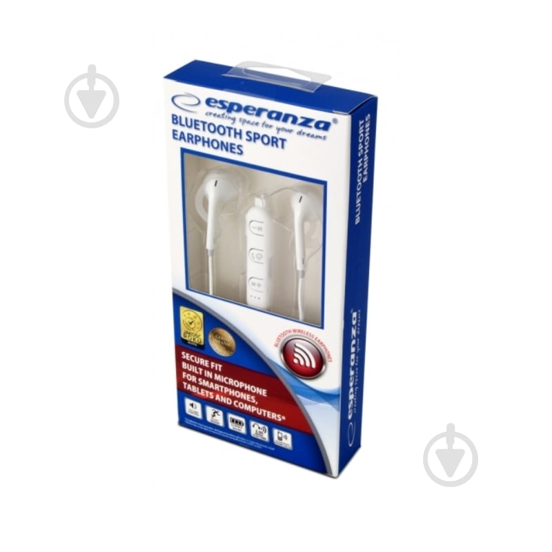 Bluetooth-гарнітура Esperanza Wireless Sport white (EH187W) - фото 2