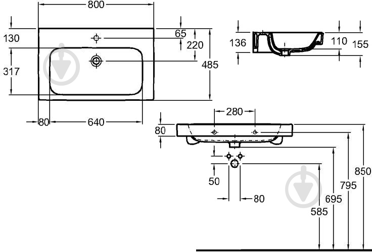 Умывальник Kolo Modo 80 см L31980000 - фото 2