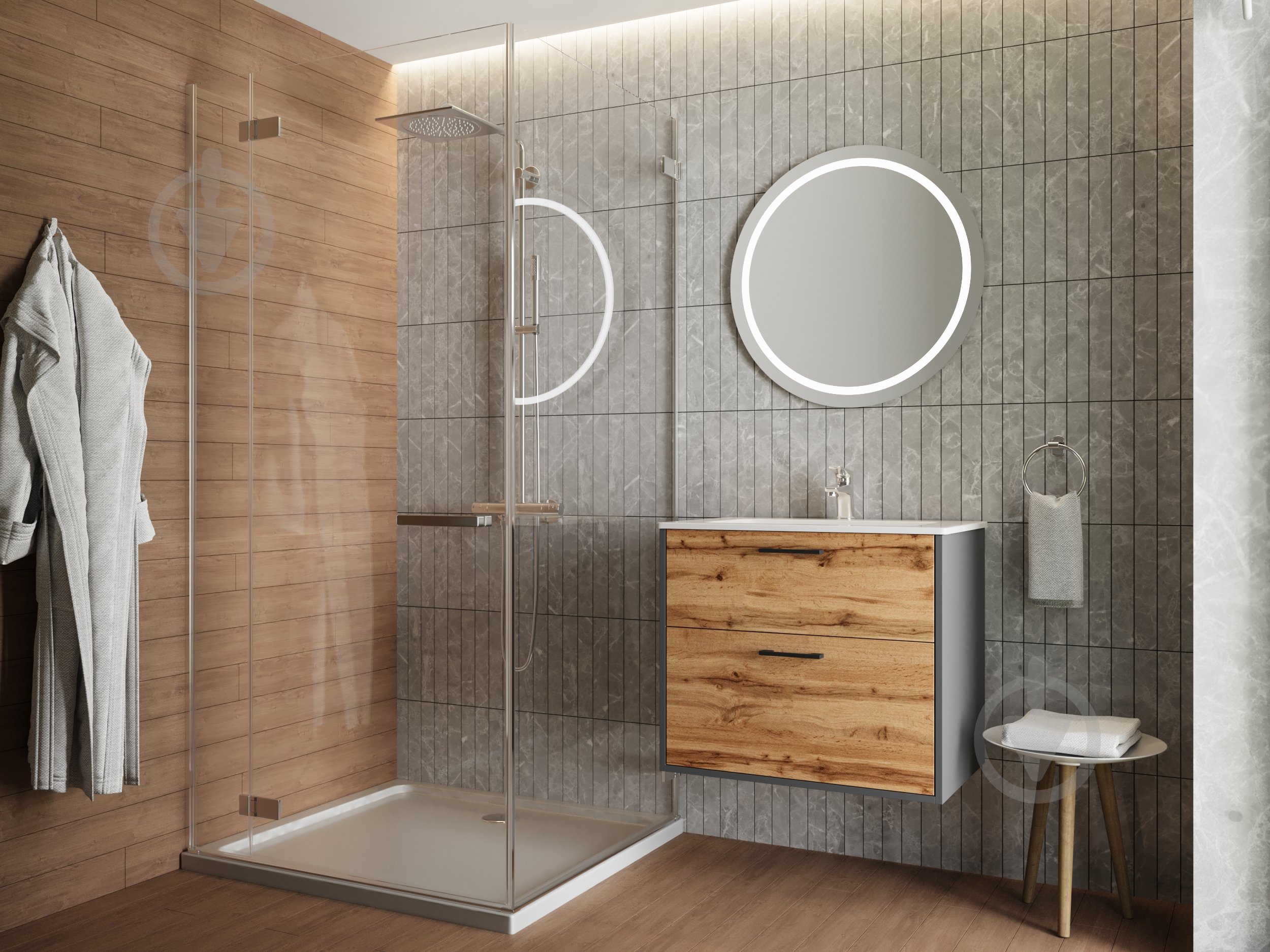 Тумба ЮВЕНТА Afina 80 см антрацит + Дуб Вотан під стільницю або умивальник Piedra 80 - фото 5