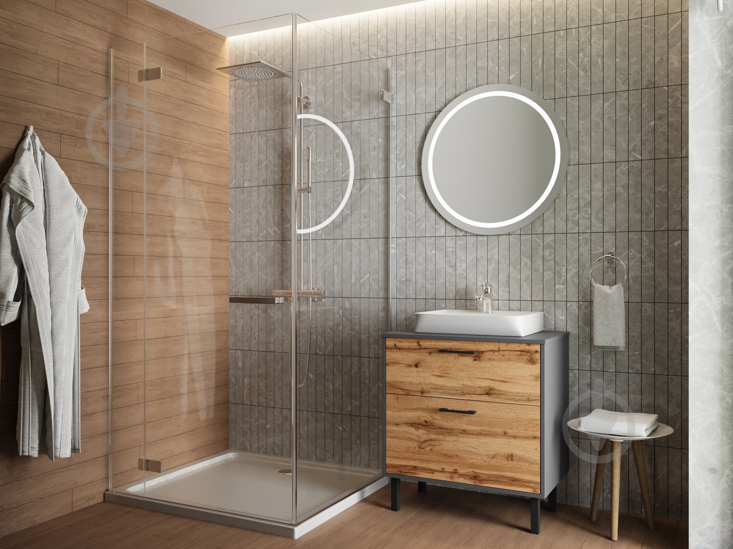 Тумба ЮВЕНТА Afina 80 см антрацит + Дуб Вотан під стільницю або умивальник Piedra 80 - фото 7