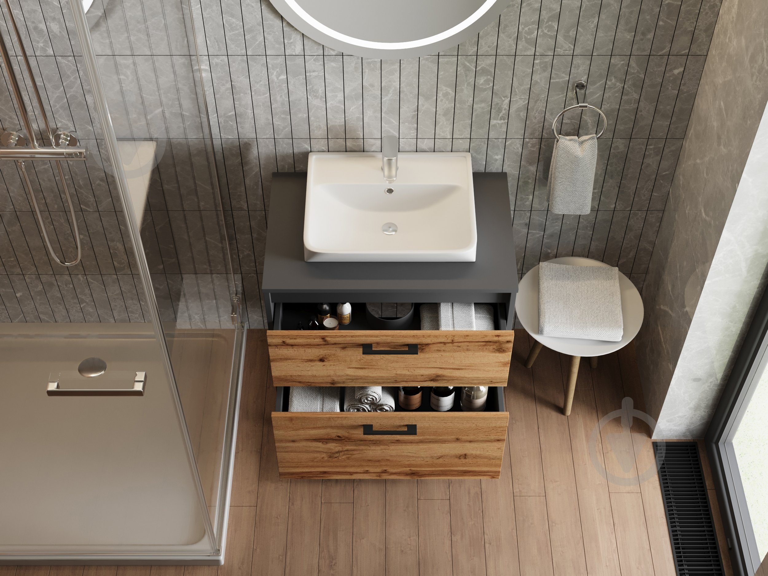 Тумба ЮВЕНТА Afina 80 см антрацит + Дуб Вотан під стільницю або умивальник Piedra 80 - фото 8
