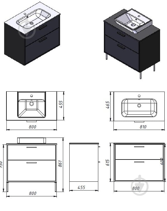 Тумба ЮВЕНТА Afina 80 см антрацит + Дуб Вотан під стільницю або умивальник Piedra 80 - фото 10