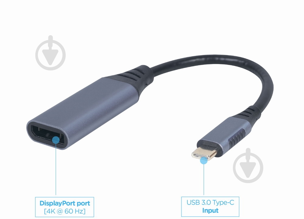 Адаптер Cablexpert A-USB3C-DPF-01, USB-C на DisplayPort, 4К 0,15 м grey (A-USB3C-DPF-01) - фото 3